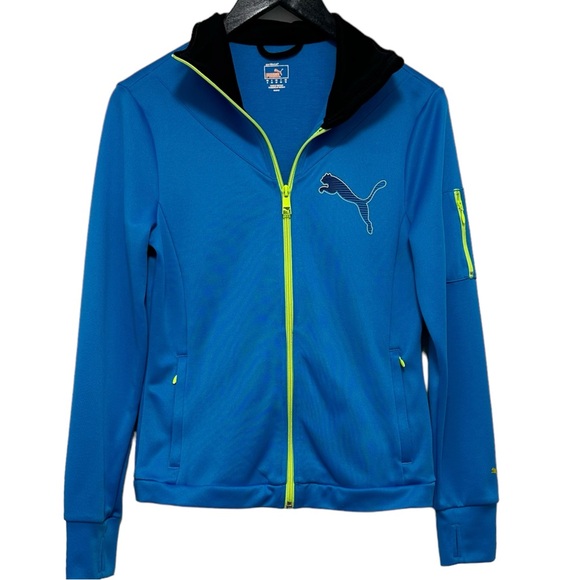 Women's Puma Sporty Bright Blue / Neon Yellow Front Zip Track Jacket - Small - Picture 7 of 8